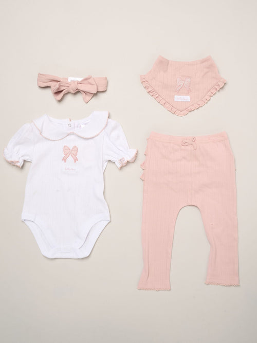 Rock-A-Bye Baby Boutique Pink - Bow Print Baby Outfit Set 4 Piece image 1