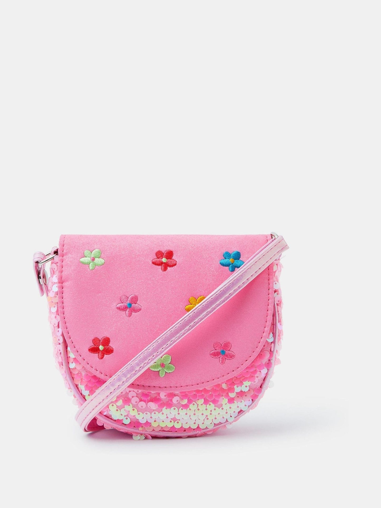 Angels By Accessorize Pink Girls Floral Embroidered Sequin Bag image 1