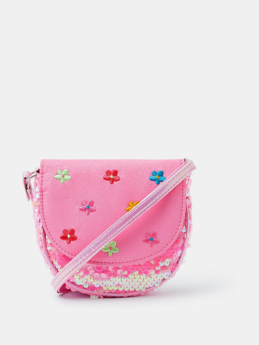 Angels By Accessorize Pink Girls Floral Embroidered Sequin Bag image 1