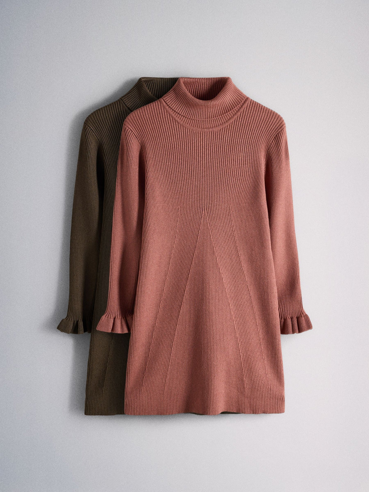 Dsiney Kidz - The Set 2 Pack Knitted Long Sleeve Roll Neck Rib Dresses Pink/Brown image 1