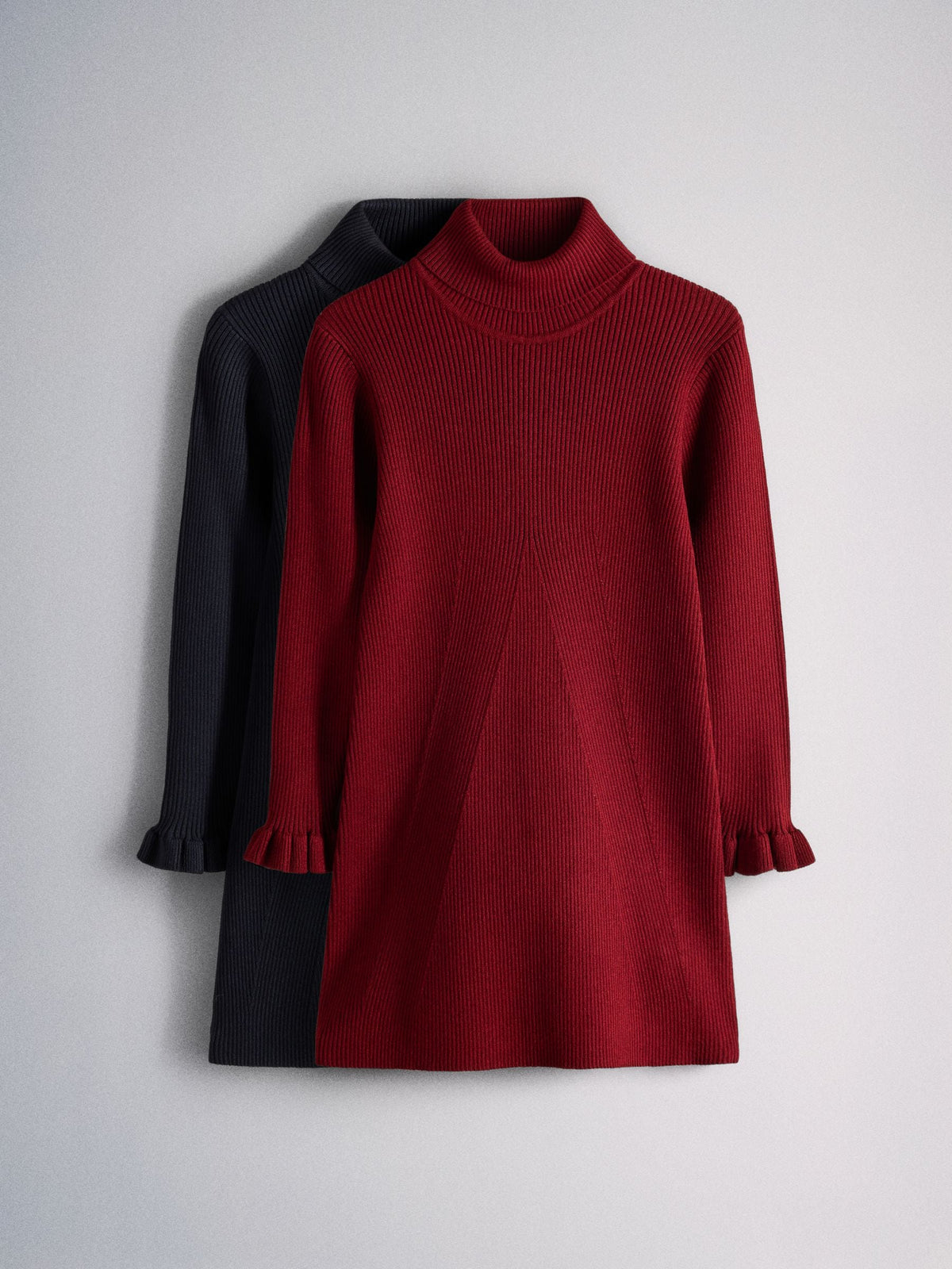 Dsiney Kidz - The Set 2 Pack Knitted Long Sleeve Roll Neck Rib Dresses Red/Green image 1