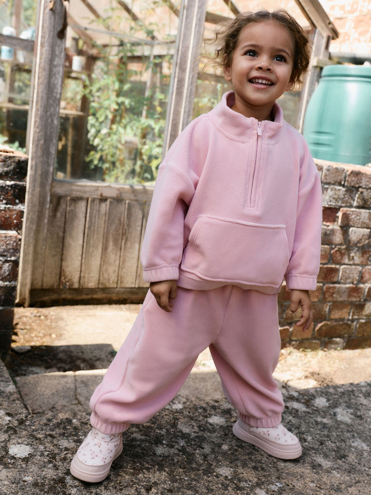 Pale Pink Fleece Half Zip Top and Barrel Trousers Set (3mths-7yrs) - image 1