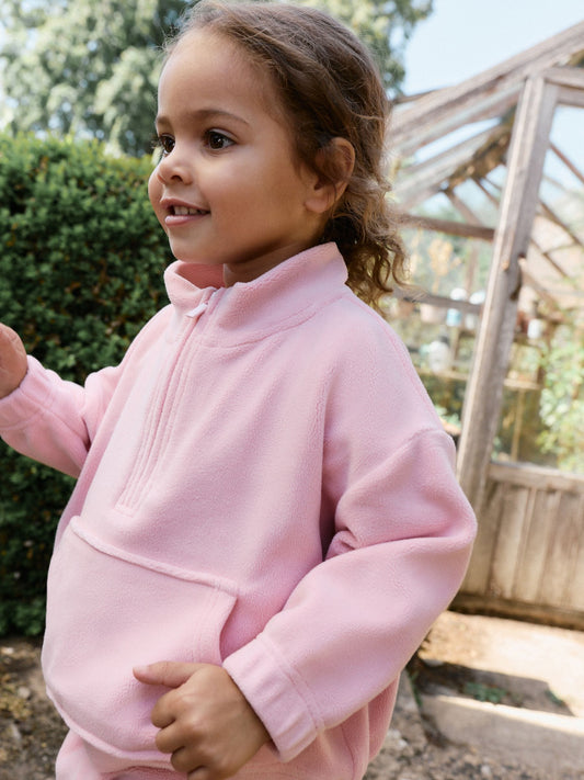 Pale Pink Fleece Half Zip Top and Barrel Trousers Set (3mths-7yrs) - image 2