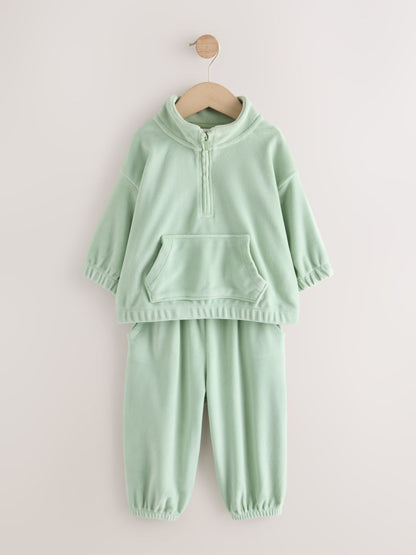 Green Fleece Half Zip Top and Barrel Trousers Set (3mths-7yrs) - image 1