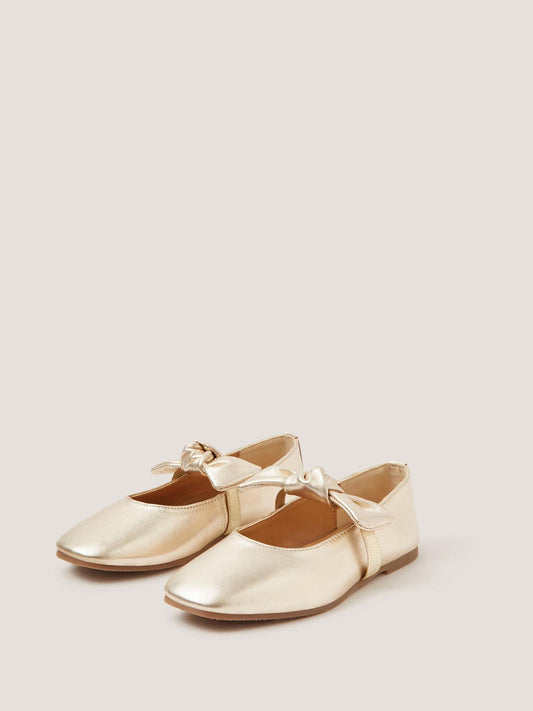 Monsoon Gold Bow Strap Metallic Leather Ballet Flats image 1
