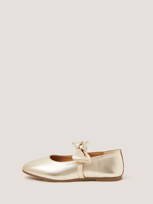 Monsoon Gold Bow Strap Metallic Leather Ballet Flats image 2