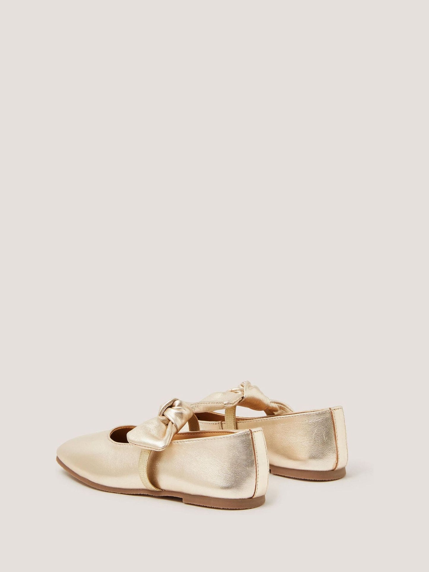 Monsoon Gold Bow Strap Metallic Leather Ballet Flats image 3