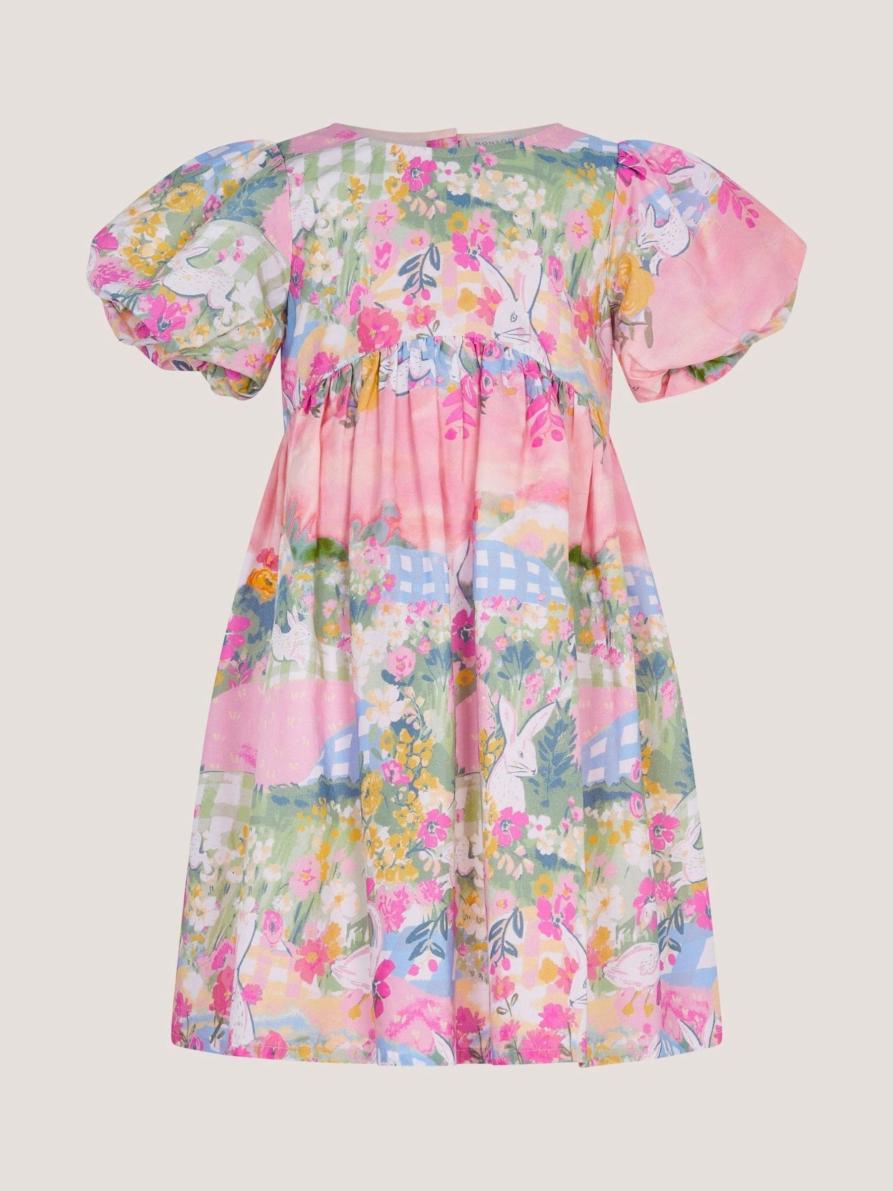 Monsoon Yellow Bunny Scene Puff Sleeve Dress image 2
