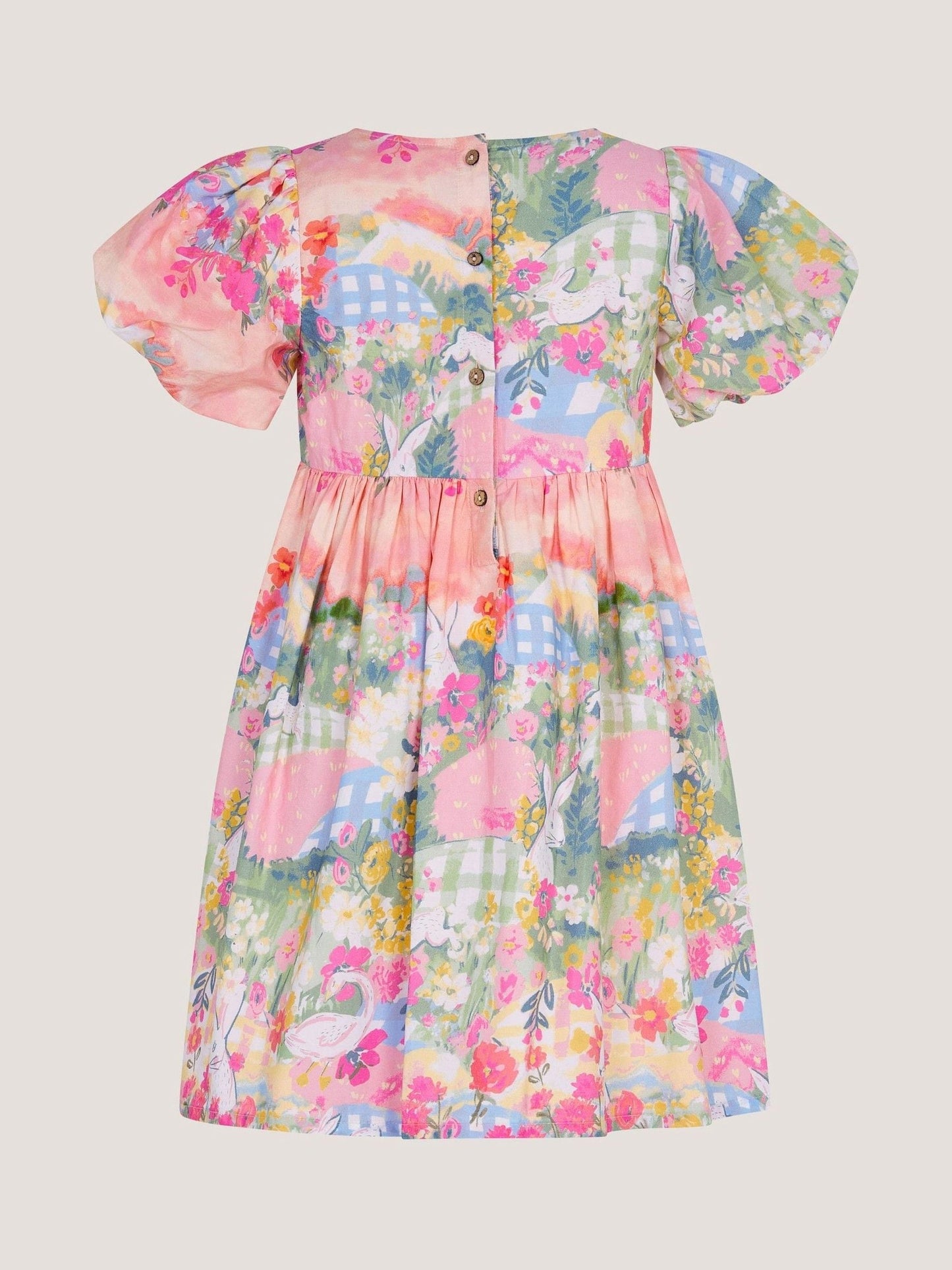 Monsoon Yellow Bunny Scene Puff Sleeve Dress image 3