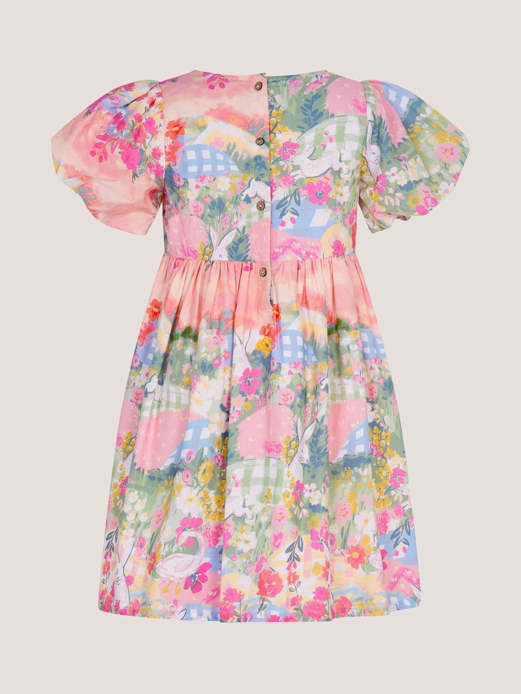 Monsoon Yellow Bunny Scene Puff Sleeve Dress image 3