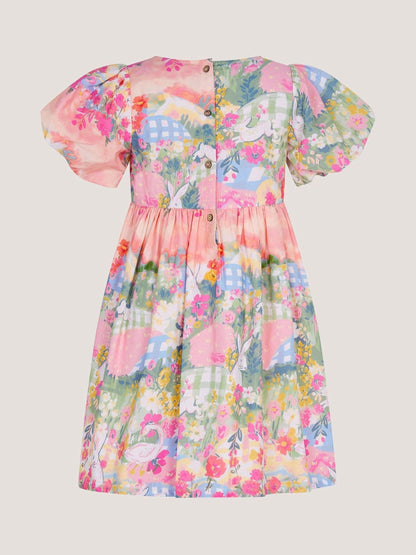 Monsoon Yellow Bunny Scene Puff Sleeve Dress image 3