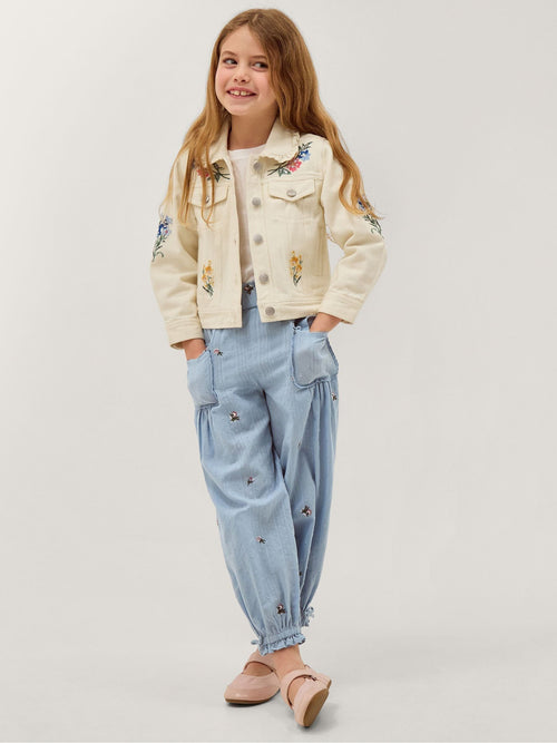 Monsoon Blue Embroidered Rose Dobby Cuffed Trousers image 1
