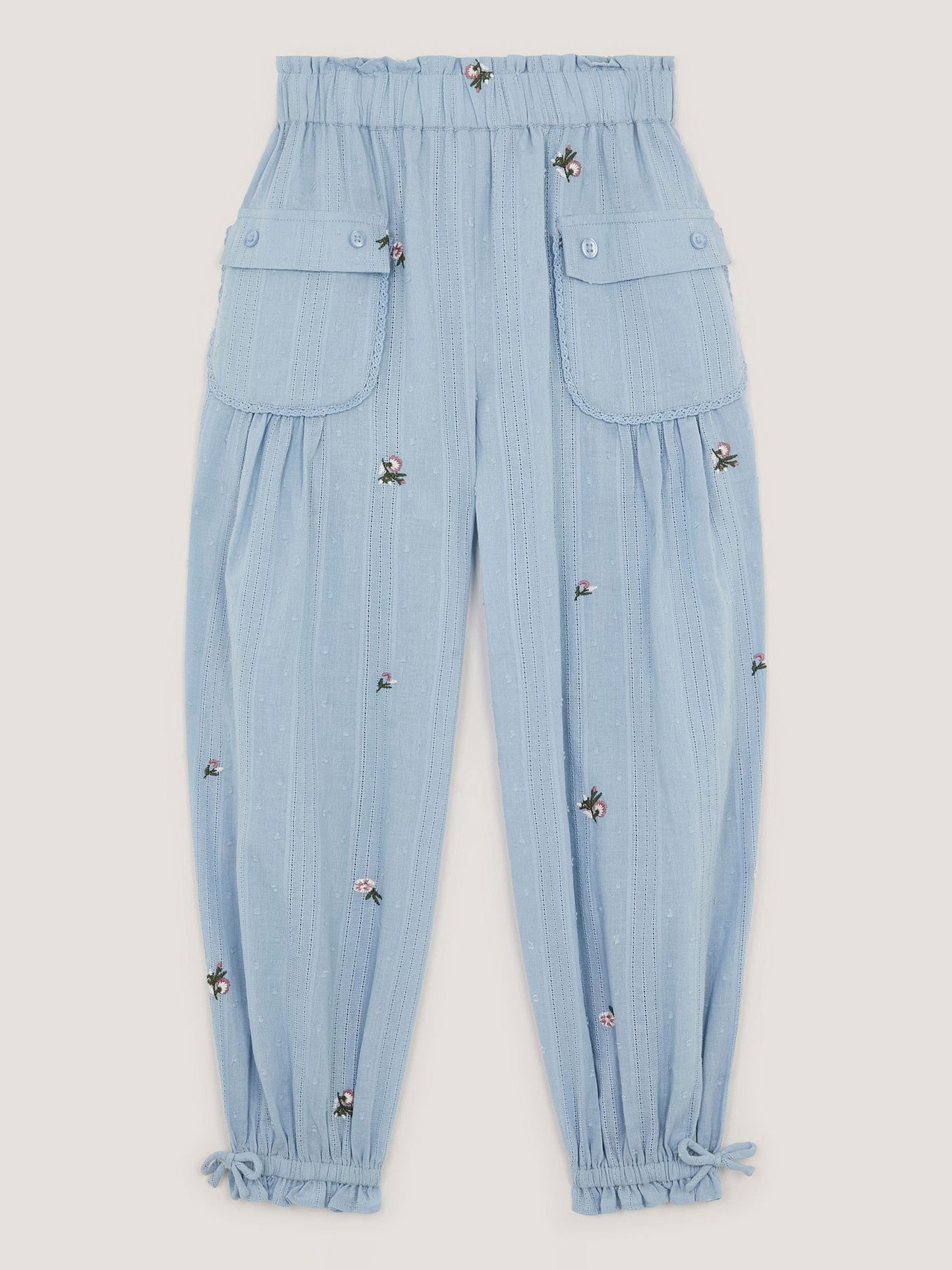 Monsoon Blue Embroidered Rose Dobby Cuffed Trousers image 2