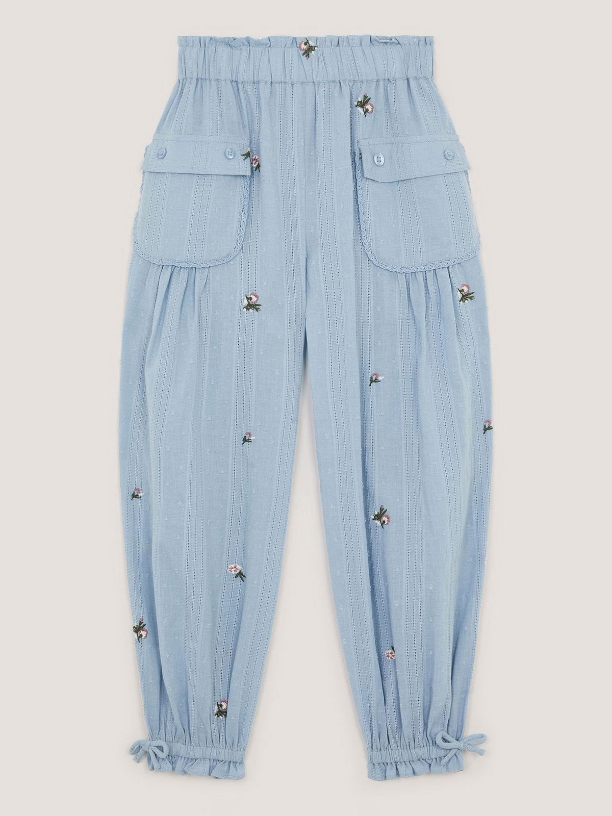 Monsoon Blue Embroidered Rose Dobby Cuffed Trousers image 2