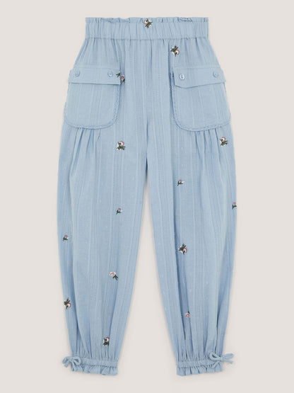 Monsoon Blue Embroidered Rose Dobby Cuffed Trousers image 2