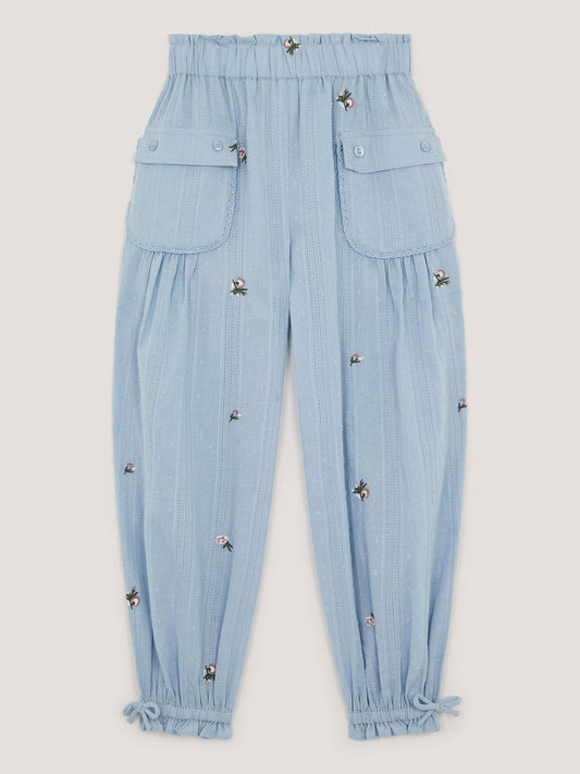Monsoon Blue Embroidered Rose Dobby Cuffed Trousers image 2