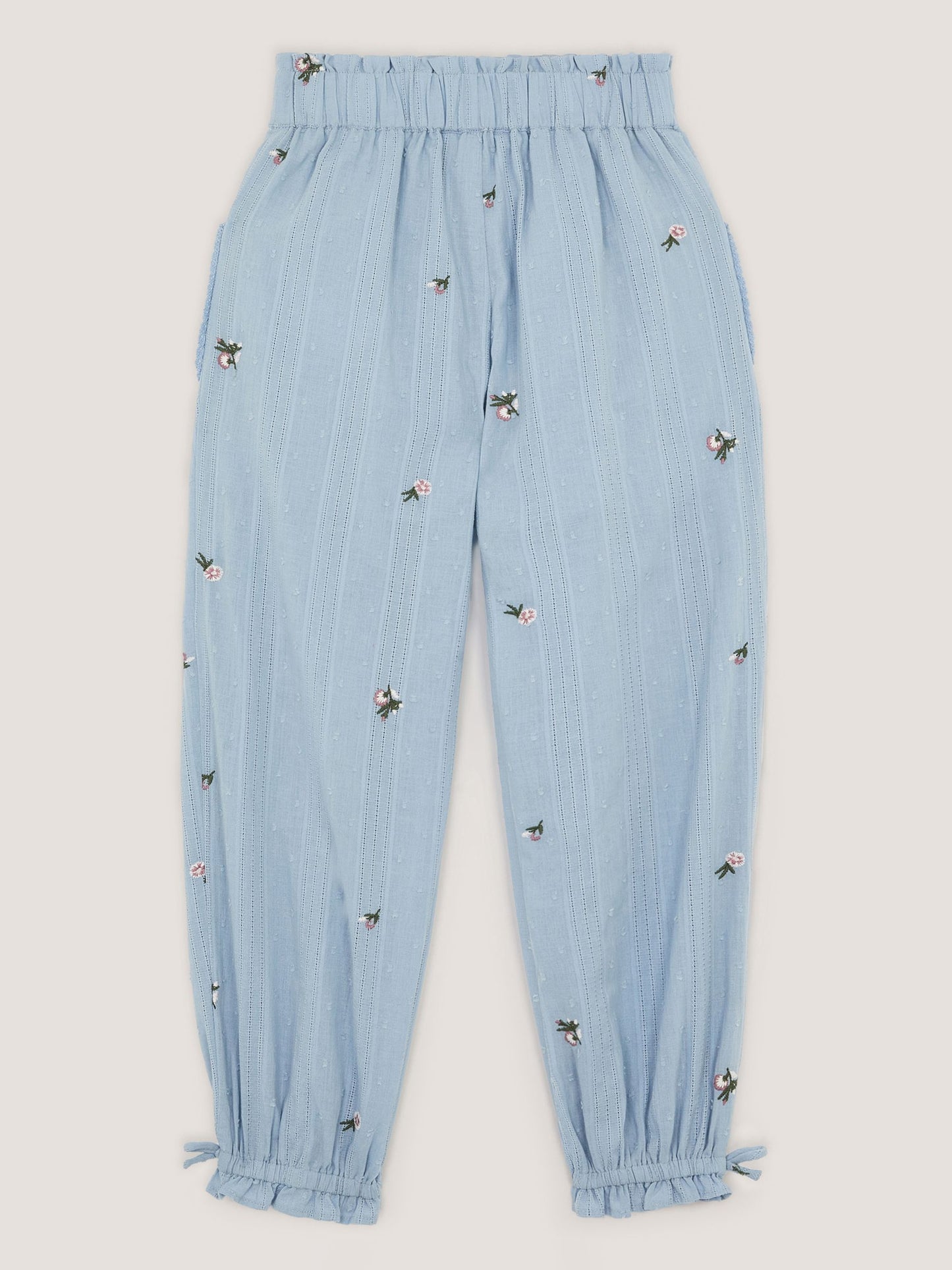 Monsoon Blue Embroidered Rose Dobby Cuffed Trousers image 3