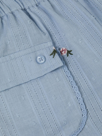 Monsoon Blue Embroidered Rose Dobby Cuffed Trousers image 4