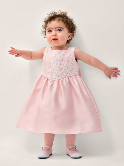Monsoon Pink Baby Juno Lace Satin Dress image 1