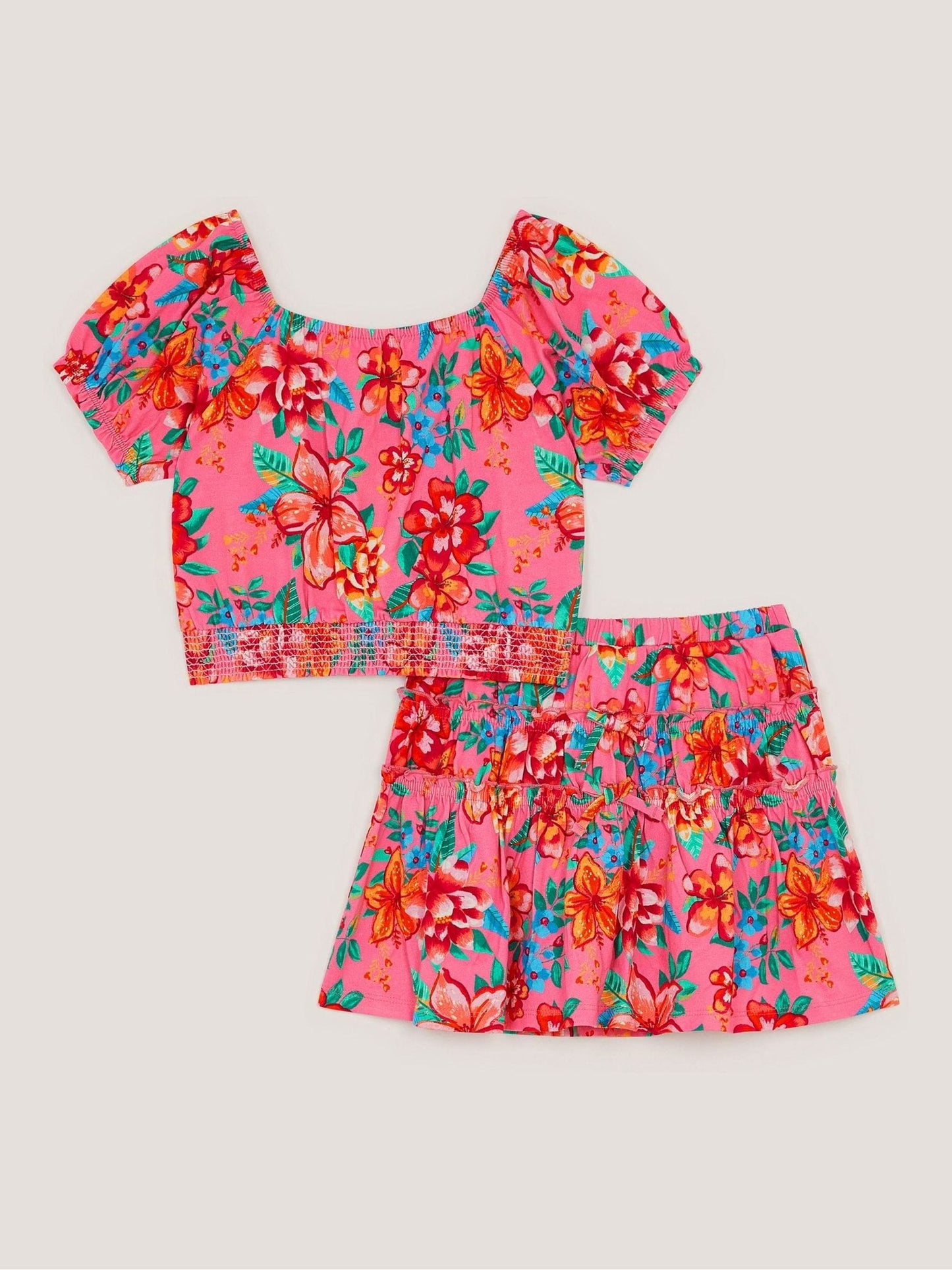 Monsoon Pink Tropical Floral Jersey Top & Skort Set image 2