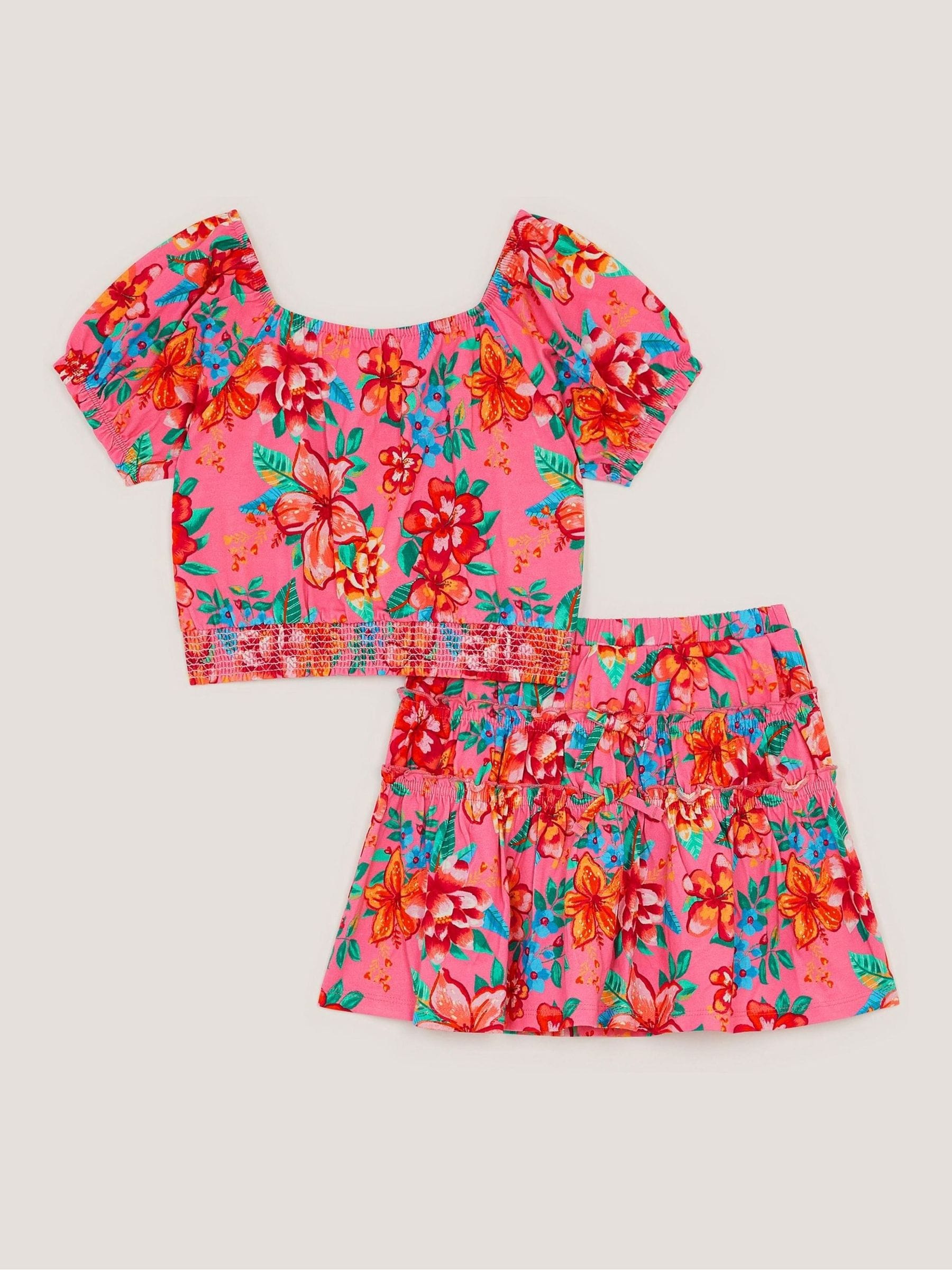 Monsoon Pink Tropical Floral Jersey Top & Skort Set image 2