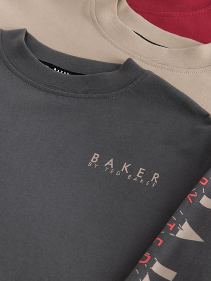 Dsiney Kidz - Baker by Ted Baker Stone/Red/Charcoal 3 Pack Long Sleeve Graphic T-Shirts image 7