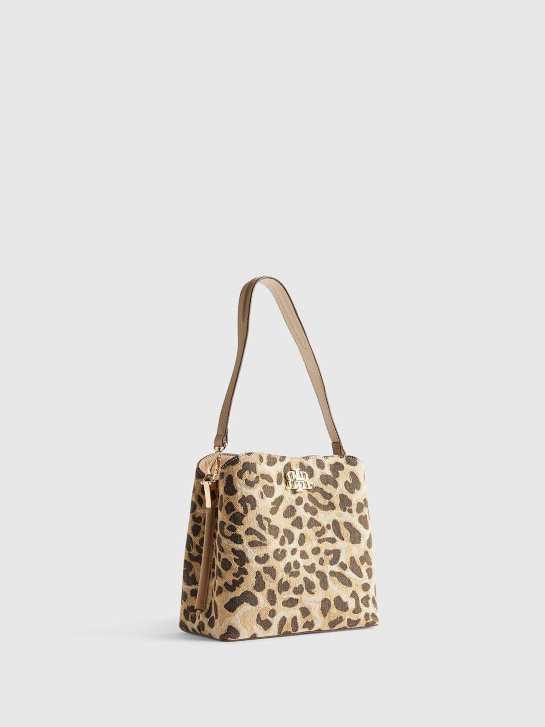 River Island Brown Leopard Jacquard Bucket Bag image 1