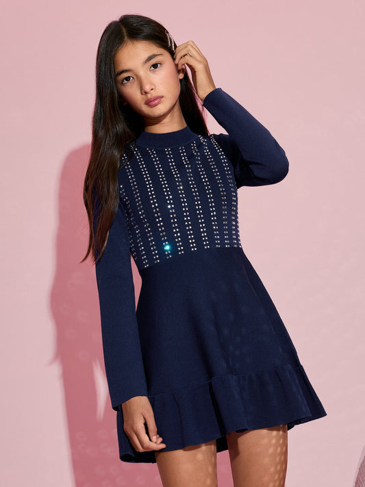 Lipsy Navy Blue Knitted Studded Party Dress (5-16yrs) - image 1