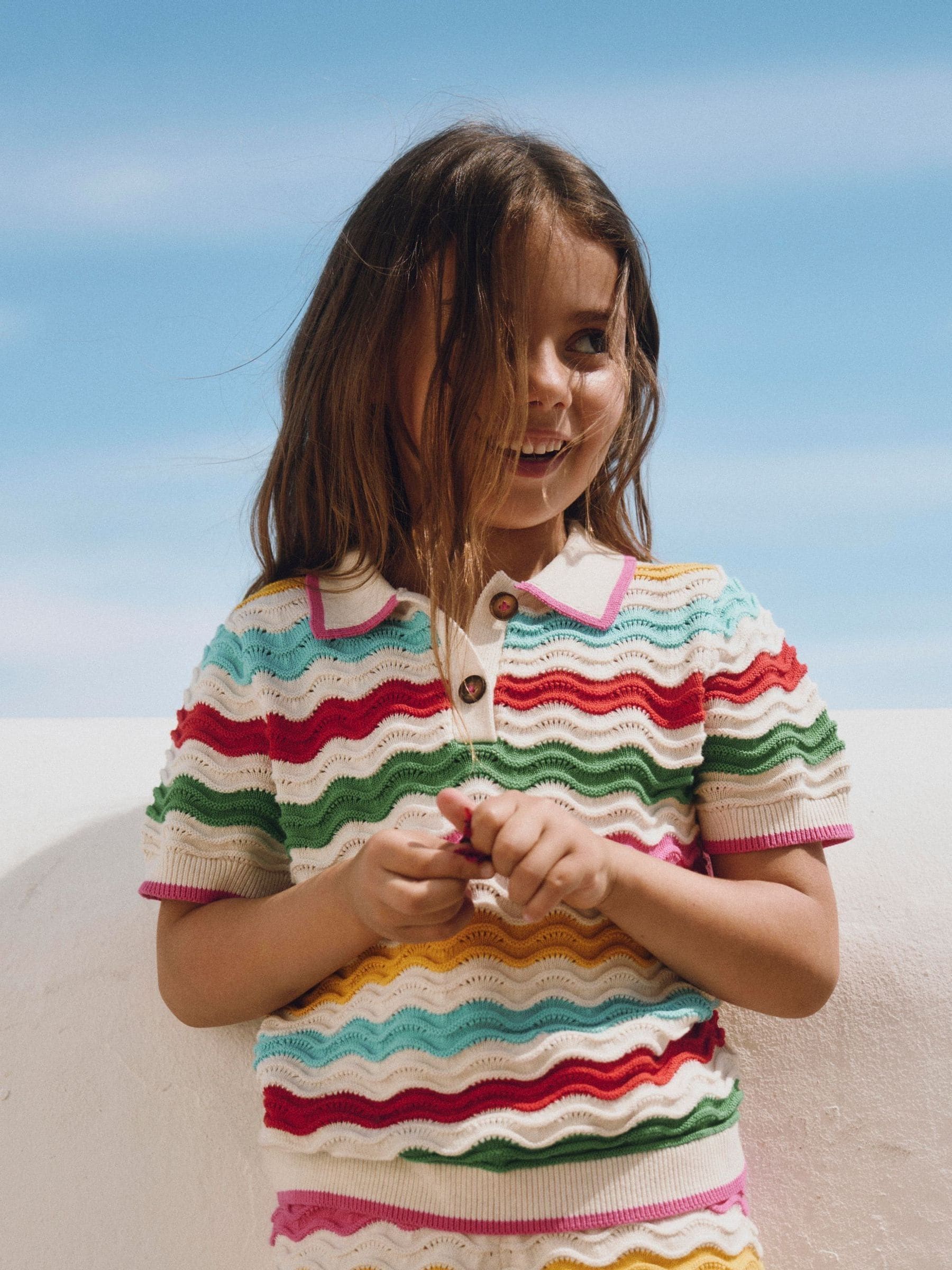 Dsiney Kidz - Boden Cream Pointelle Knitted Polo Top image 1