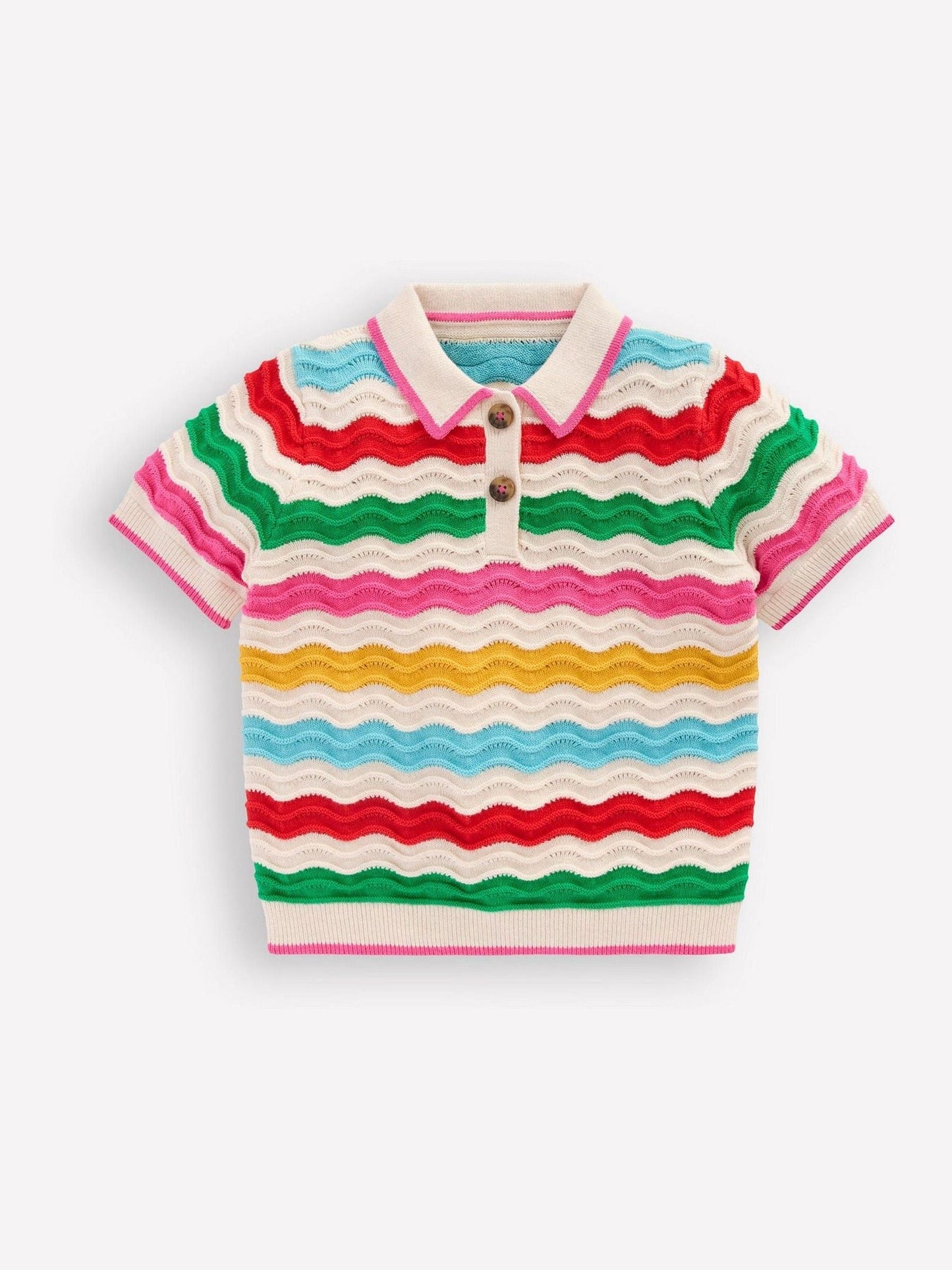 Dsiney Kidz - Boden Cream Pointelle Knitted Polo Top image 2