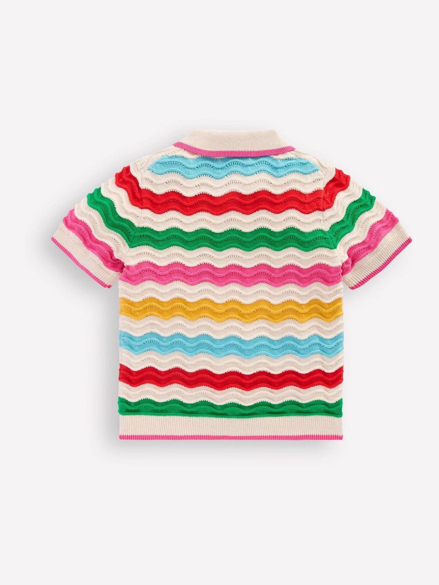 Dsiney Kidz - Boden Cream Pointelle Knitted Polo Top image 3