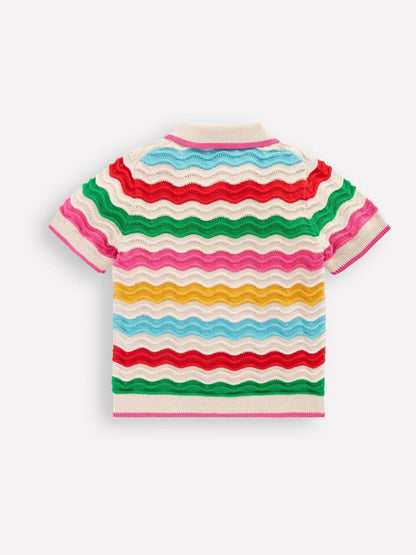 Dsiney Kidz - Boden Cream Pointelle Knitted Polo Top image 3