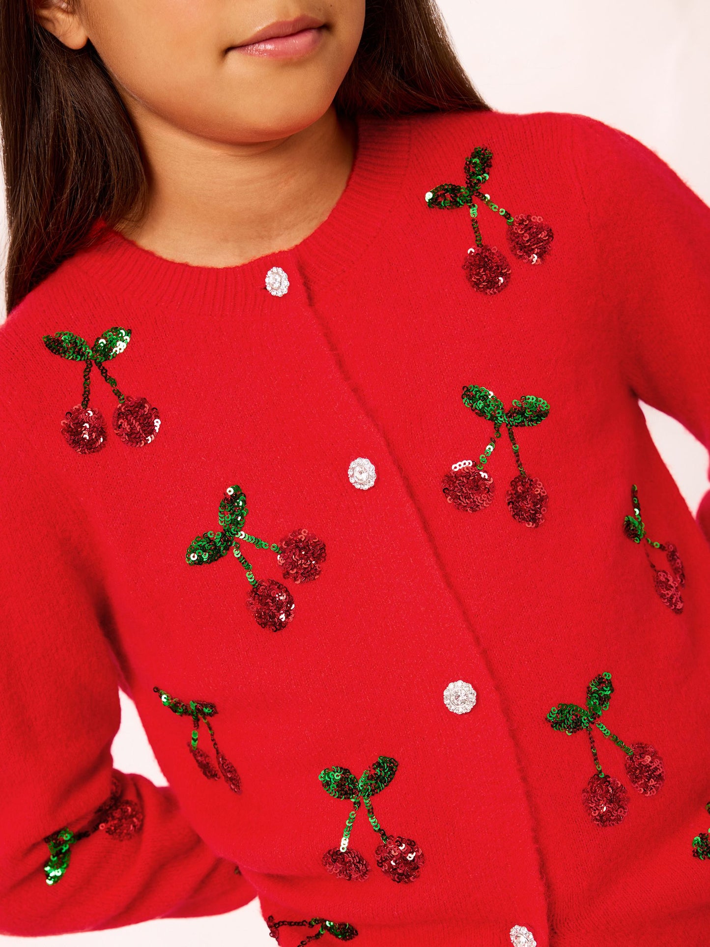 Dsiney Kidz - Lipsy Red Cherry Sequin Embellished Knit Cardigan (5-16yrs) image 3