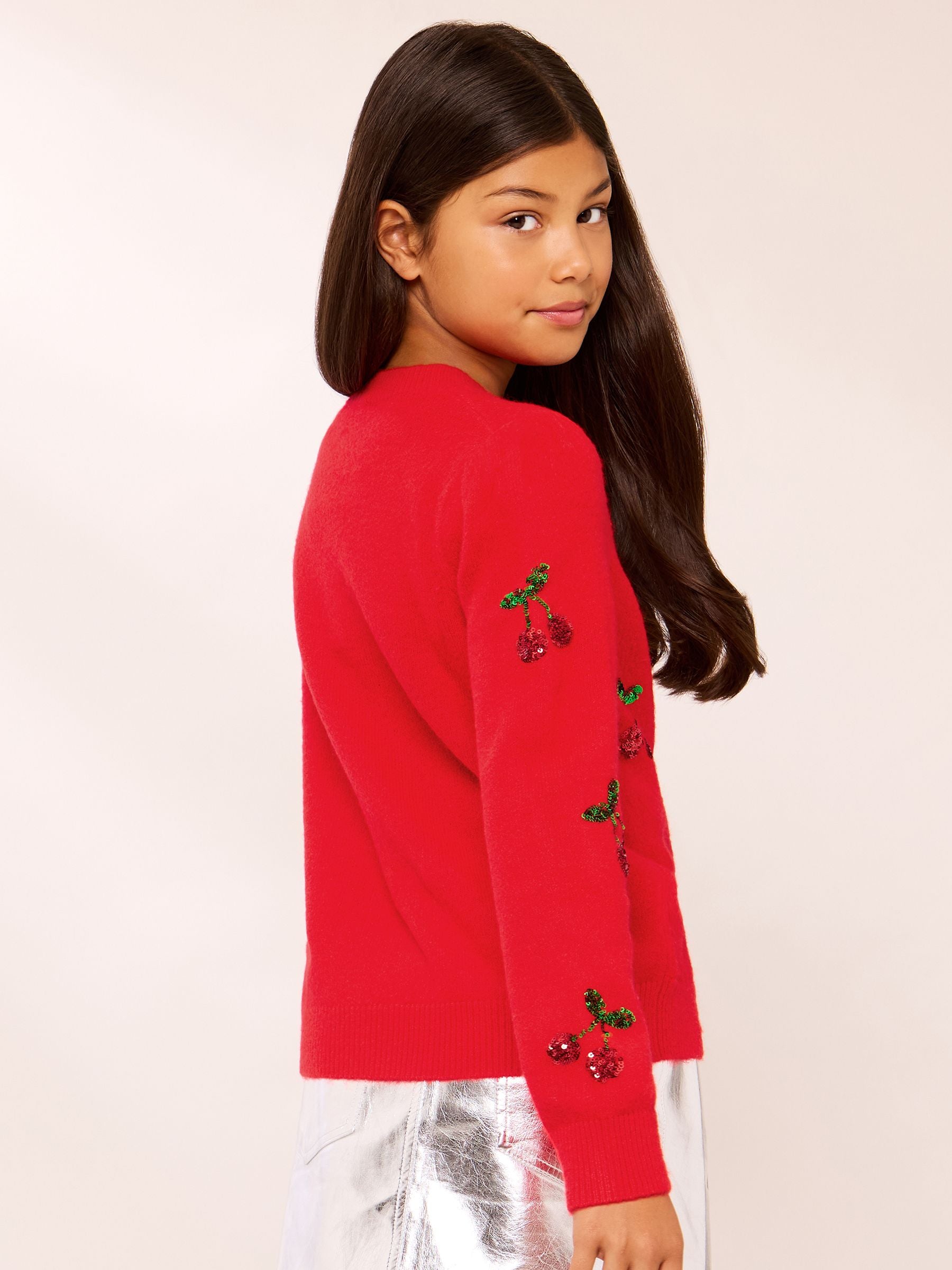 Dsiney Kidz - Lipsy Red Cherry Sequin Embellished Knit Cardigan (5-16yrs) image 4