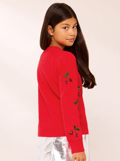 Dsiney Kidz - Lipsy Red Cherry Sequin Embellished Knit Cardigan (5-16yrs) image 4
