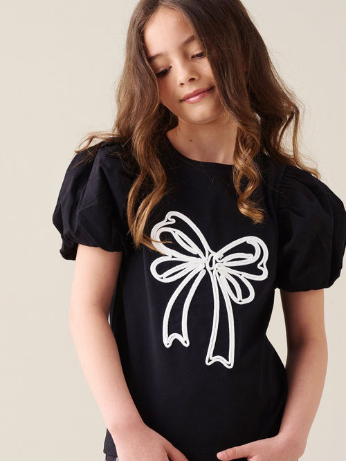 Dsiney Kidz - Angel & Rocket Black Aofie Bow Embellished T-Shirt image 1