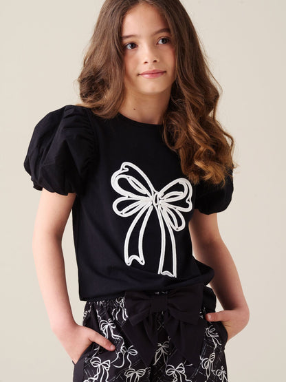 Dsiney Kidz - Angel & Rocket Black Aofie Bow Embellished T-Shirt image 2