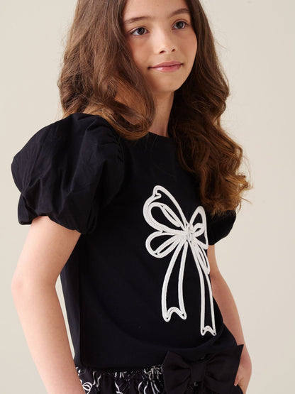 Dsiney Kidz - Angel & Rocket Black Aofie Bow Embellished T-Shirt image 4