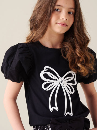 Dsiney Kidz - Angel & Rocket Black Aofie Bow Embellished T-Shirt image 5