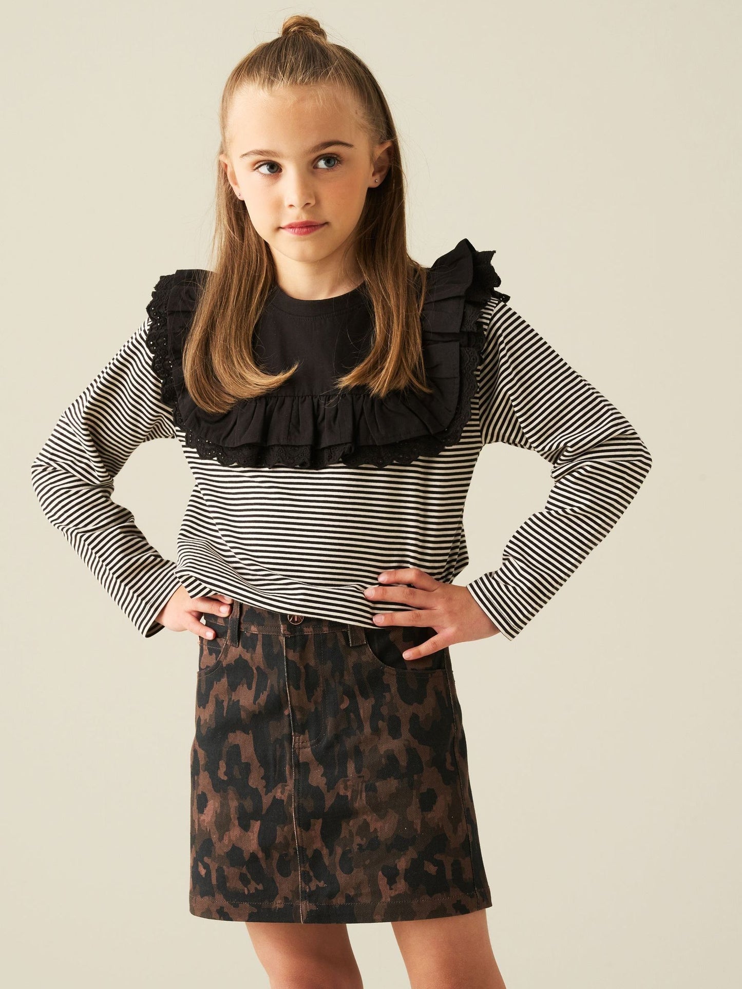 Dsiney Kidz - Angel & Rocket Brown Demi Woven Yoke Lace Trim Long Sleeve Top image 3