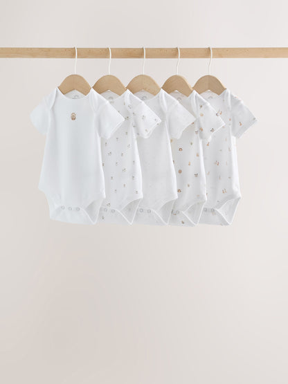 White Mini Safari Animals Short Sleeve Baby Bodysuits 5 Pack - image 1