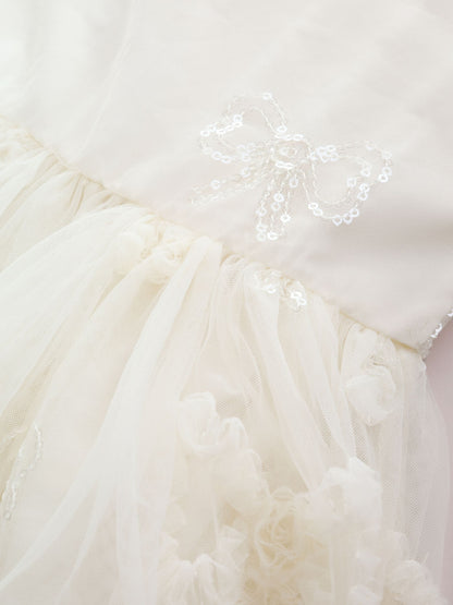 Dsiney Kidz - Ivory Bow Embellished Mesh Occasion Dress (3-16yrs) image 10