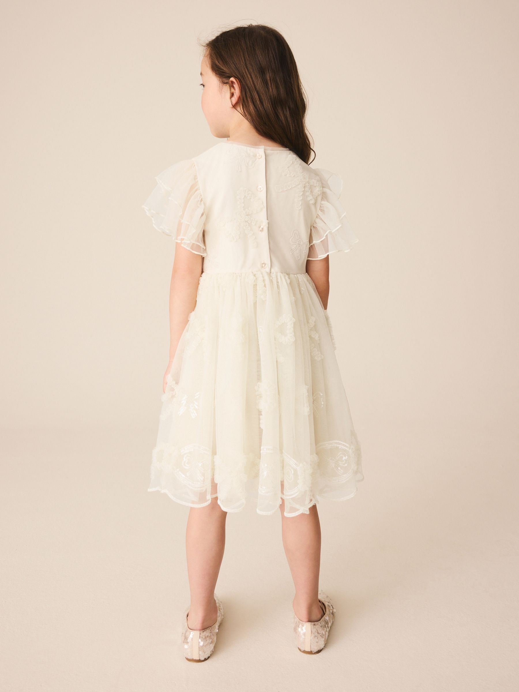 Dsiney Kidz - Ivory Bow Embellished Mesh Occasion Dress (3-16yrs) image 3