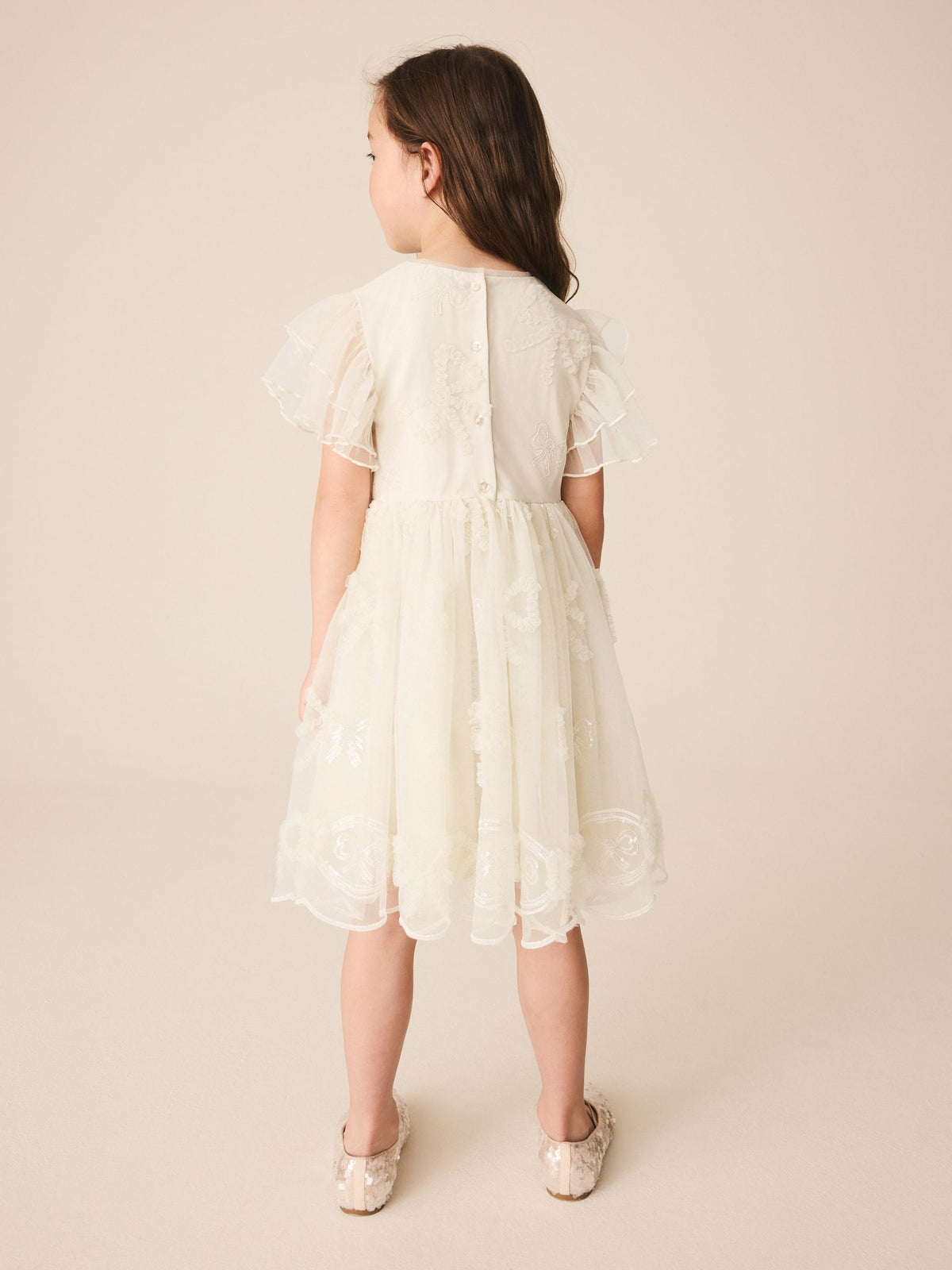 Dsiney Kidz - Ivory Bow Embellished Mesh Occasion Dress (3-16yrs) image 3