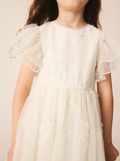 Dsiney Kidz - Ivory Bow Embellished Mesh Occasion Dress (3-16yrs) image 4