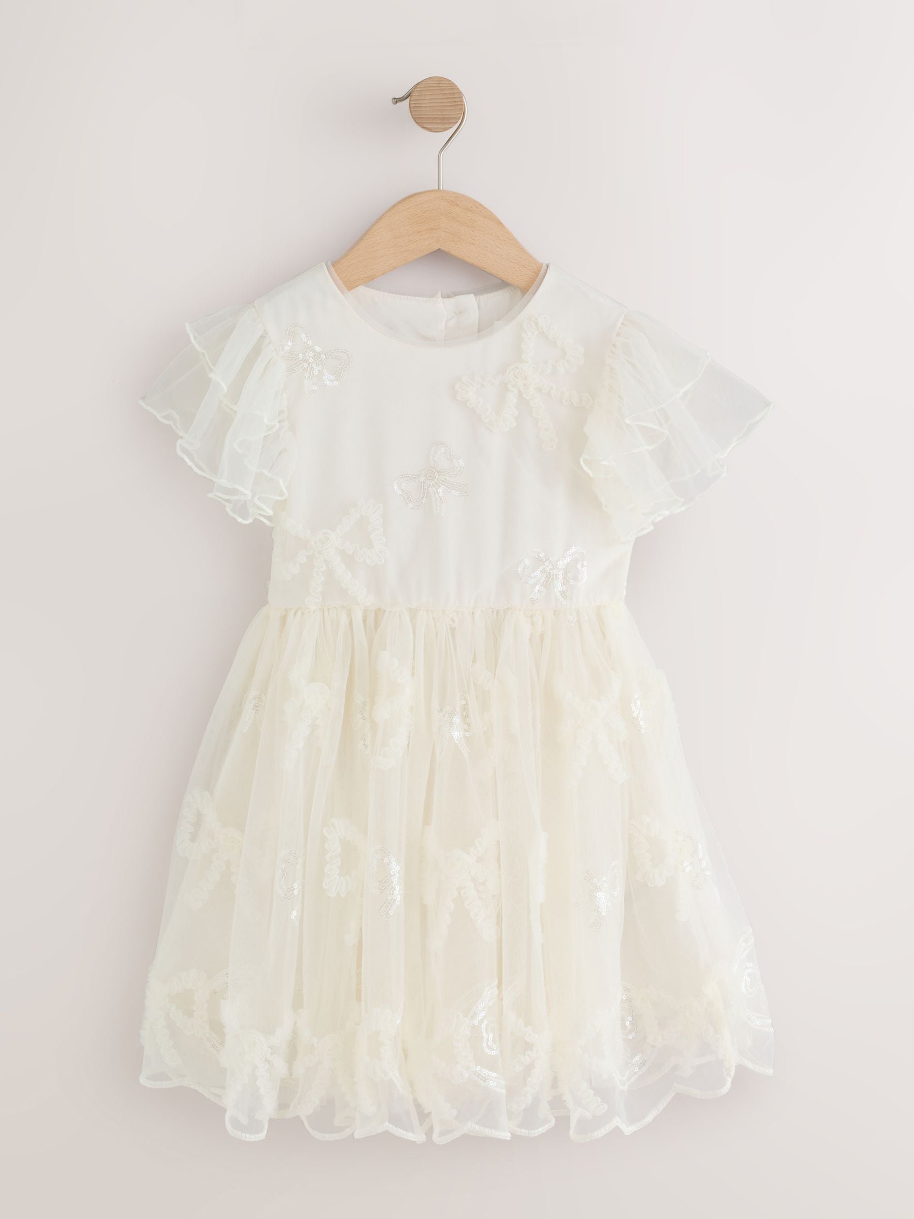 Dsiney Kidz - Ivory Bow Embellished Mesh Occasion Dress (3-16yrs) image 5