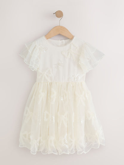 Dsiney Kidz - Ivory Bow Embellished Mesh Occasion Dress (3-16yrs) image 5