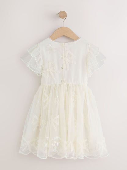 Dsiney Kidz - Ivory Bow Embellished Mesh Occasion Dress (3-16yrs) image 6