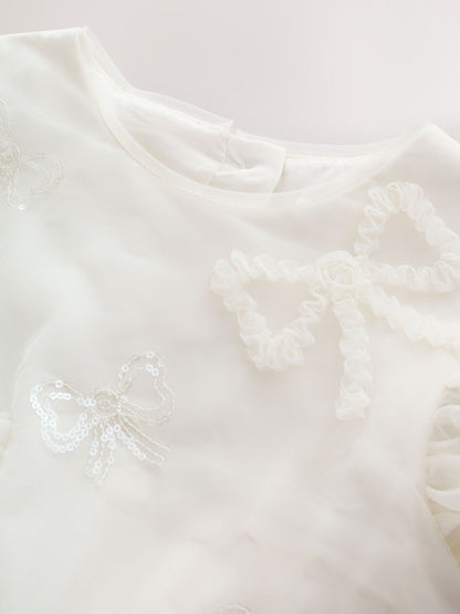 Dsiney Kidz - Ivory Bow Embellished Mesh Occasion Dress (3-16yrs) image 7