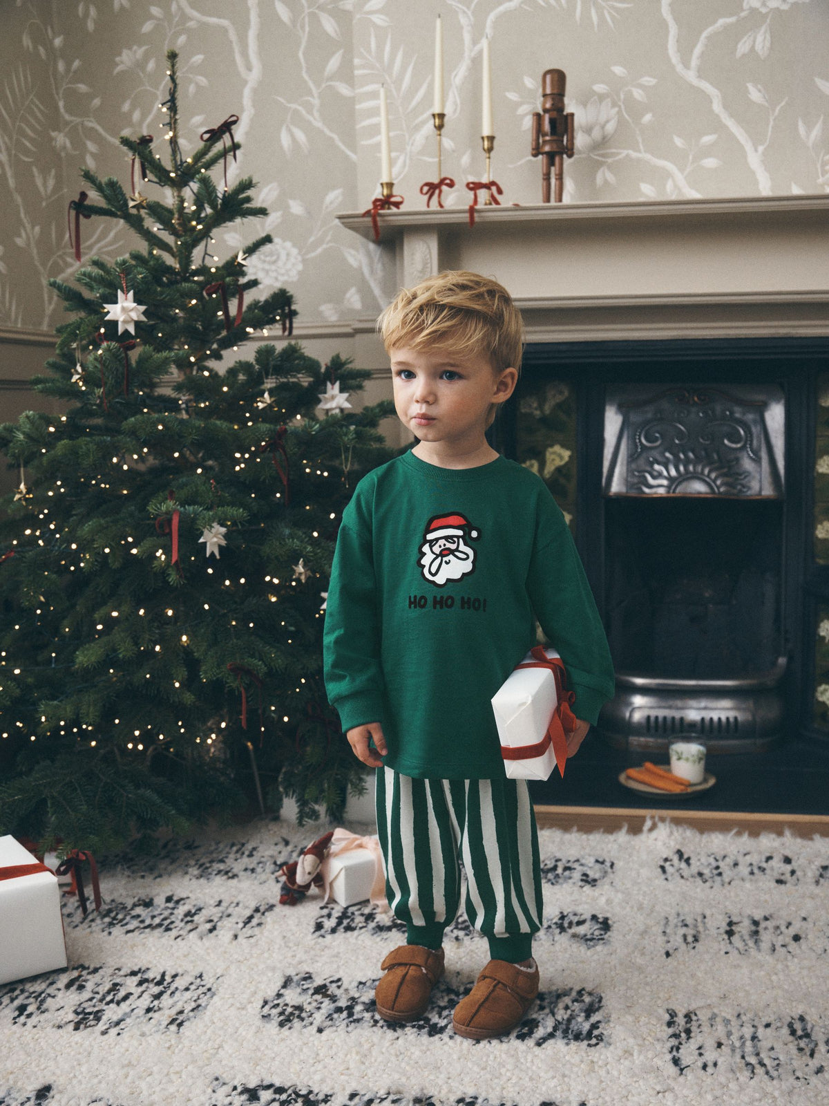 Green/White Stripe Bottoms Christmas Pyjamas (9mths-10yrs) - image 1